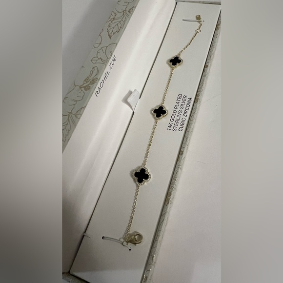 New Rachel Zoe 14K Gold Plated 4 Leaf Cubic Zirconia Black & Gold Bracel… - Picture 8 of 16